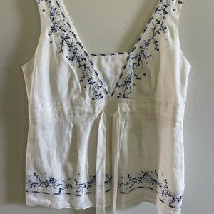 CUTE vintage white tank blouse with decals, ann Taylor